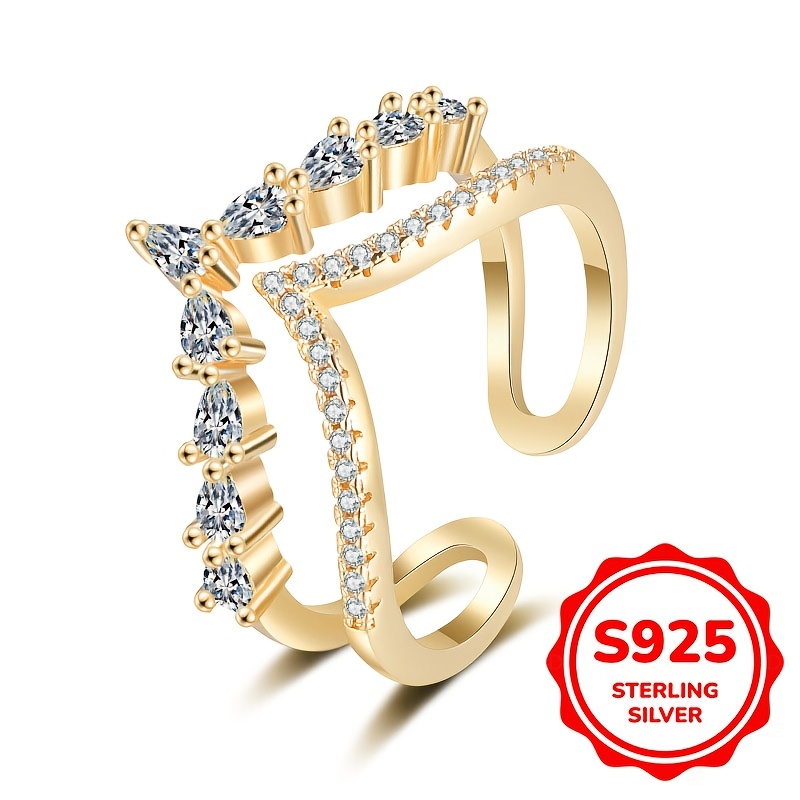 Women's S925 Sterling Silver Micro-Inlaid Zircon Double-Layer Ring